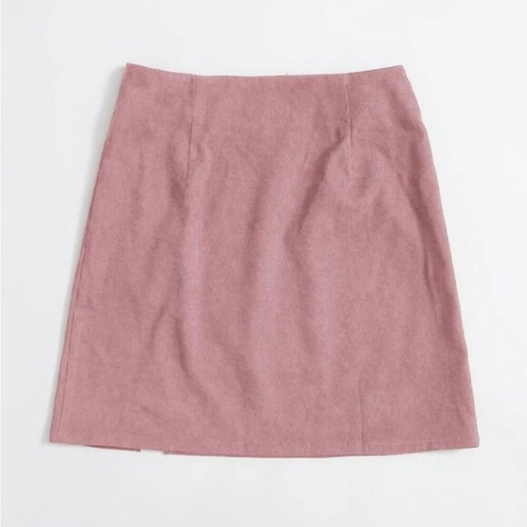 SHEIN Dusty Pink Corduroy Split Hem Zip Up Mini Skirt Women’s Size Small - Picture 2 of 7